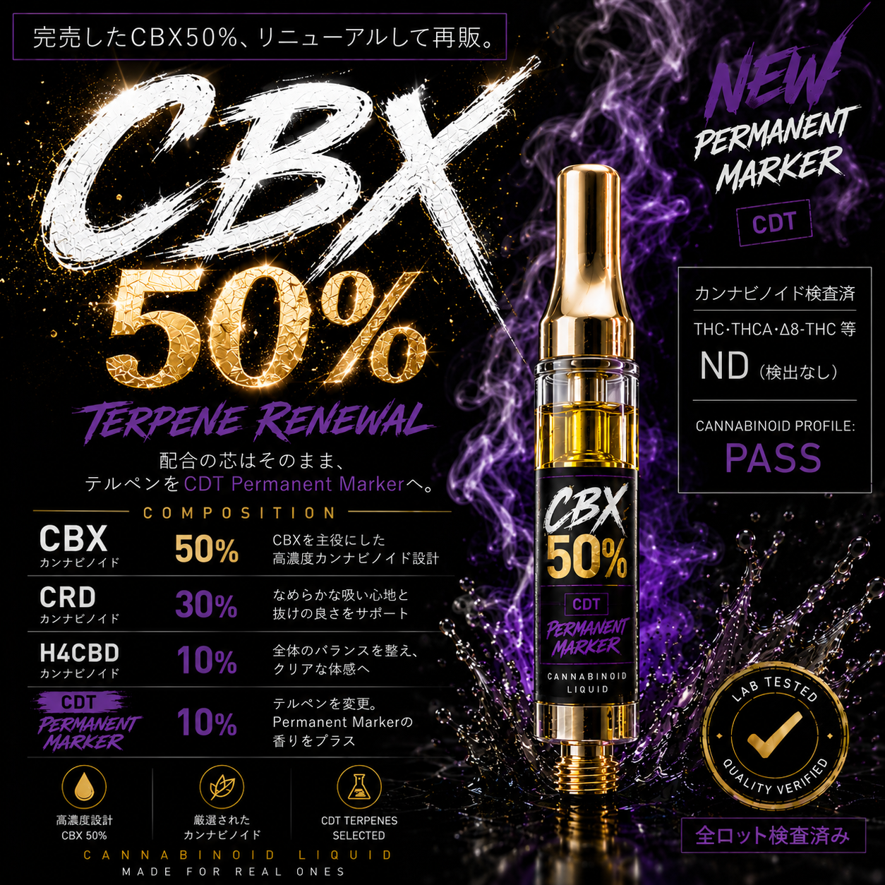 CBX50%リキッド 510規格1mlカートリッジ - canna canna